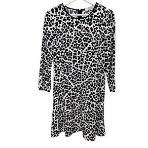 Loft Dress Womens 2 XS Puff Sleeve Mini Black White Ruffles Work Casual Career